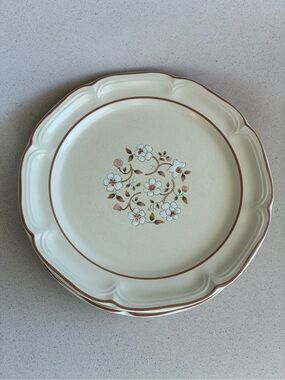 Covington Cream Dinner Plates with Brown Floral Motif